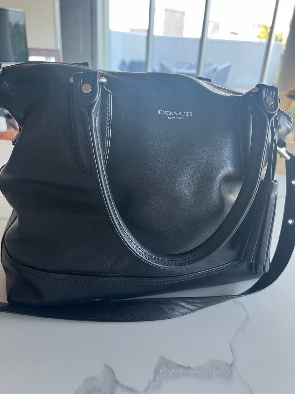 Coach Black Leather Shoulder Bag with Tassel